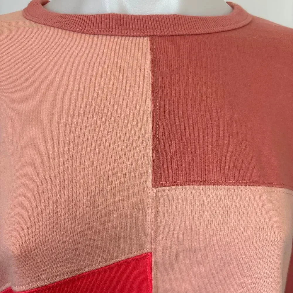 Wild Fable Womens Pink Long Sleeve Color block Cropped Sweatshirt Sweater Top S - Picture 4 of 7